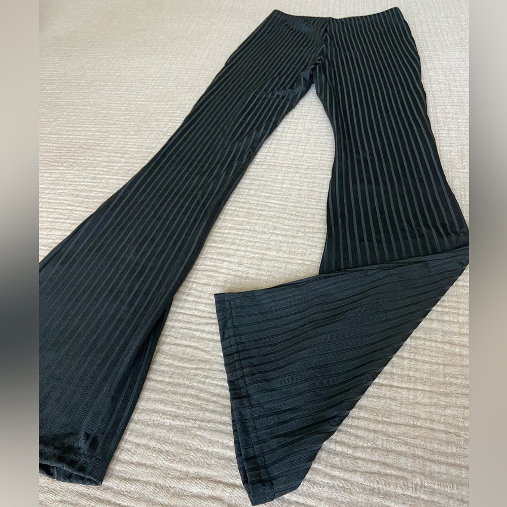 Black Textured Striped Flare Pants